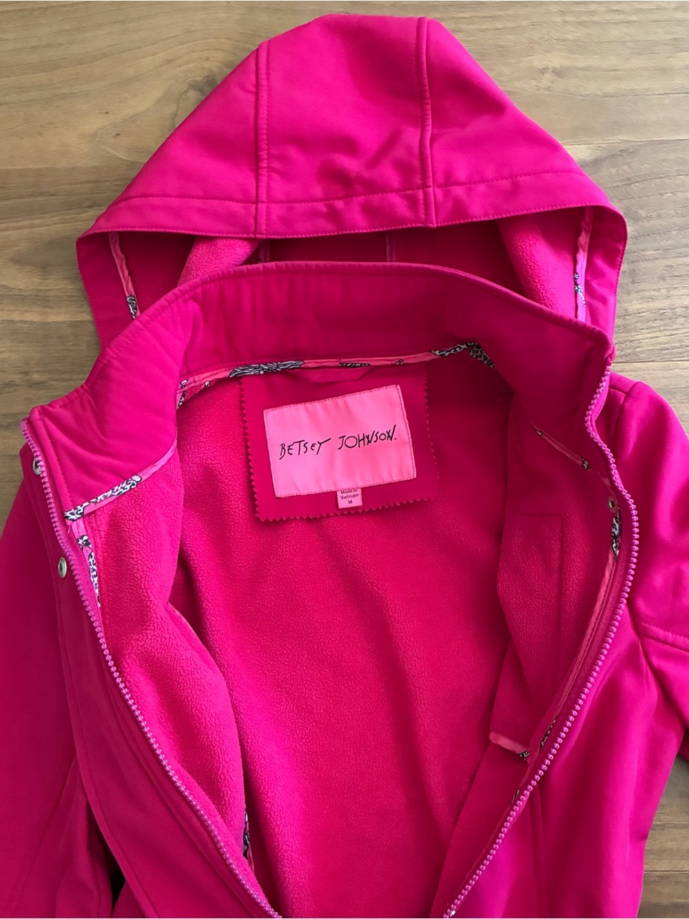Betsey Johnson Belted Hooded Soft Shell Coat Pink Medium - Picture 7 of 10